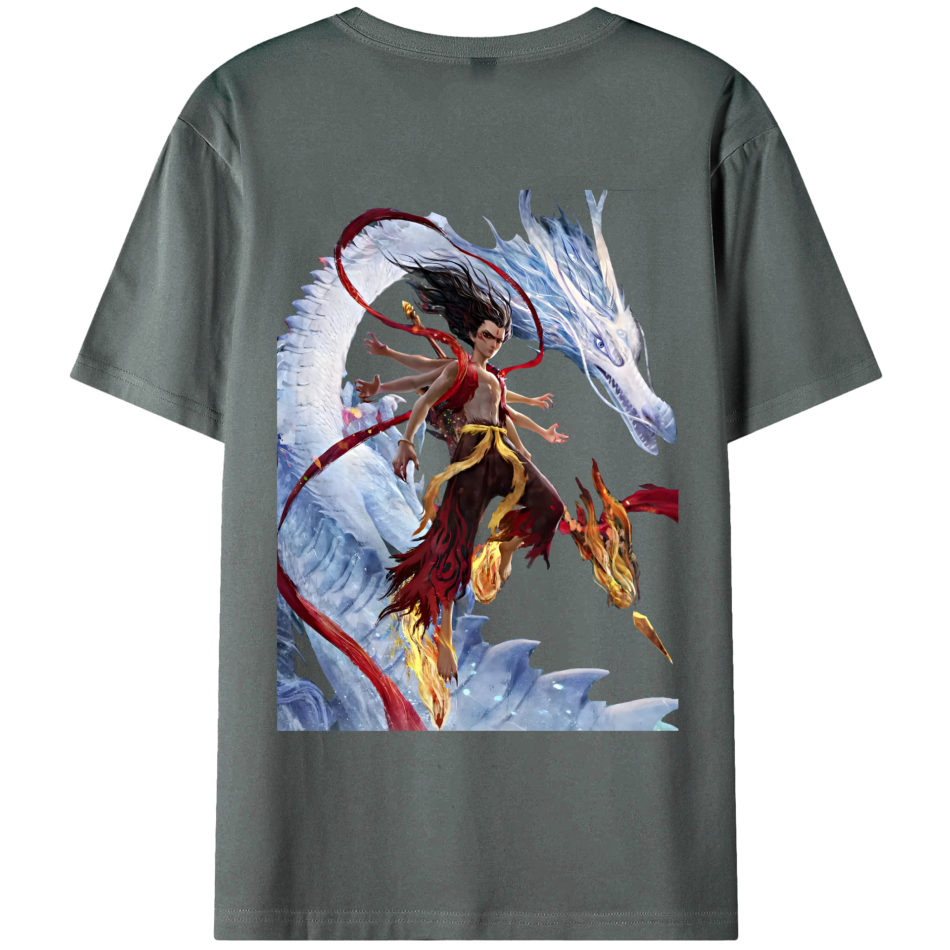 （画像用） Ne Zha 2 ナタ 魔童の大暴れ 綿100％ メンズ半袖Tシャツ（バックプリント） 通気性